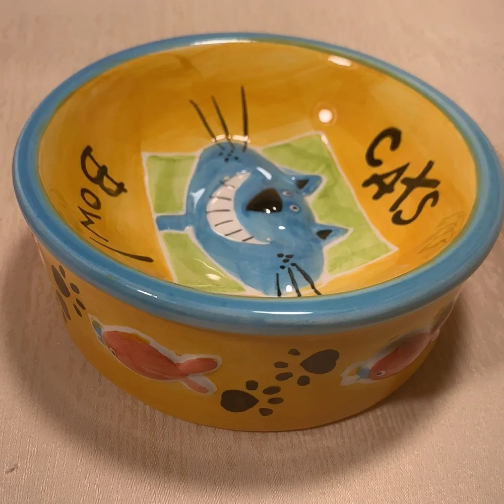 Pair of Ceramic Cat Food Water Bowls